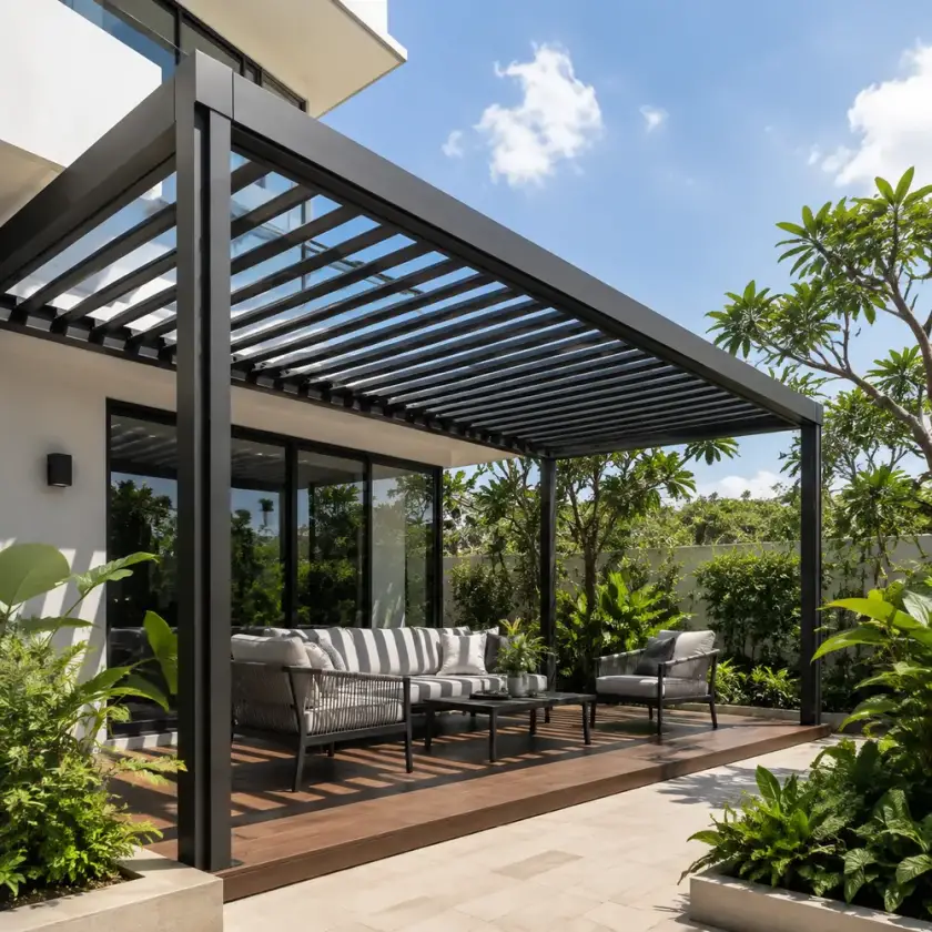 Aluminium louvred pergola