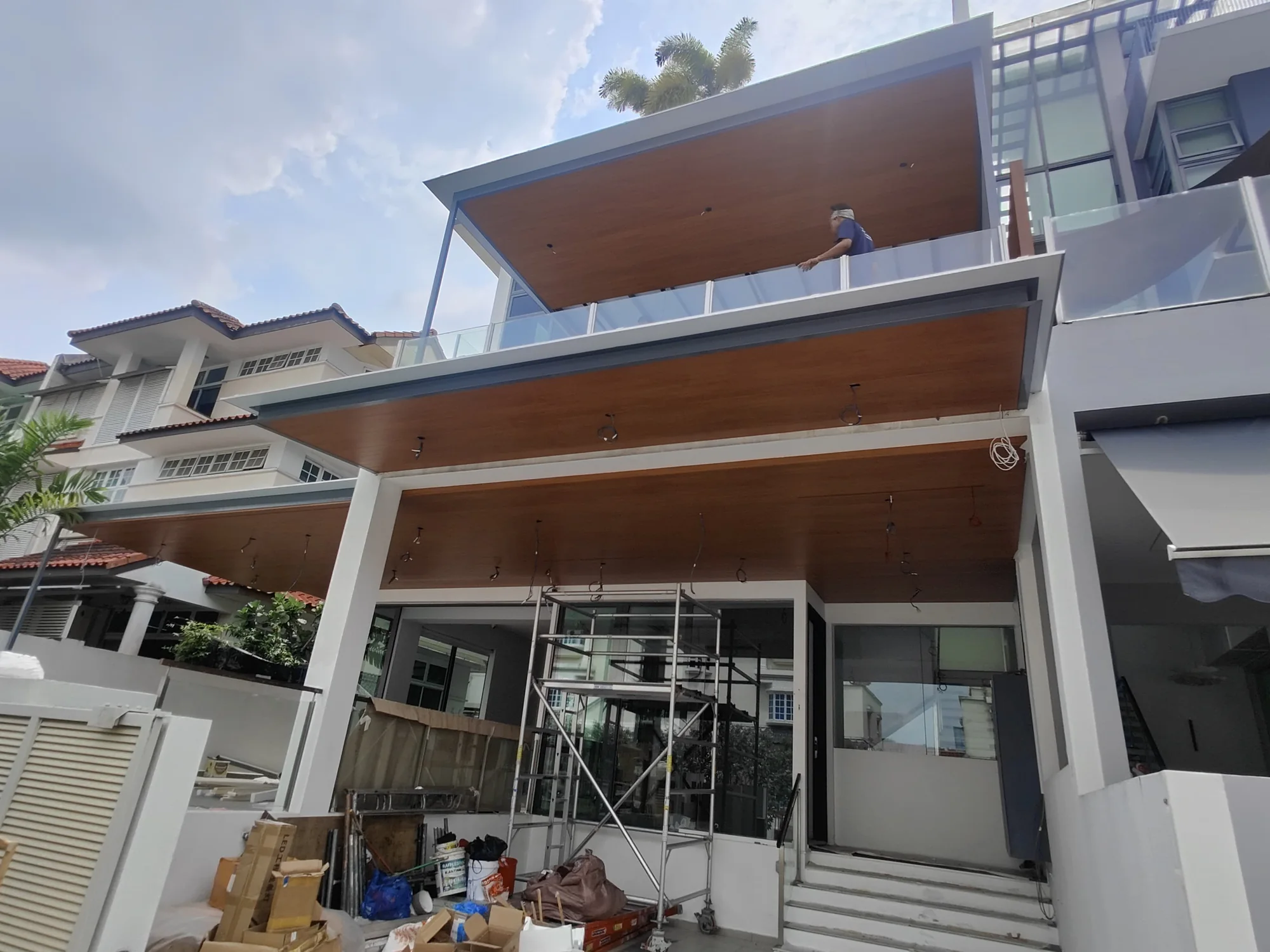 Front elevation, aluminium roof extension installed by Exterior Design in Singapore